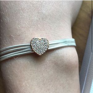 Auth Pandora Bracelet w/ Rose Gold Heart Charm EUC